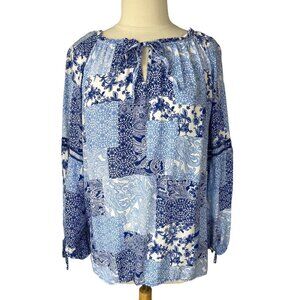 Cato Est 19456 Womens Blouse Blue White Patchwork Size 26/28W